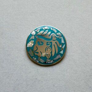 Vintage Mexico Alpaca Silver Abalone Aztec Brooch Pendant 2"